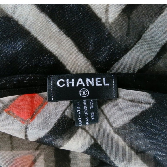 CHANEL Metallic Black & Cream Print Sheer Silk Scarf in Chanel Gift Box - Picture 8 of 16